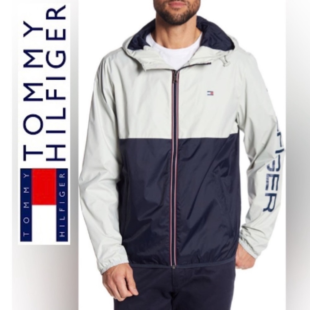 Hooded Rain Jacket Lightweight Colorblock Windbreaker Tommy Hilfiger Size Large